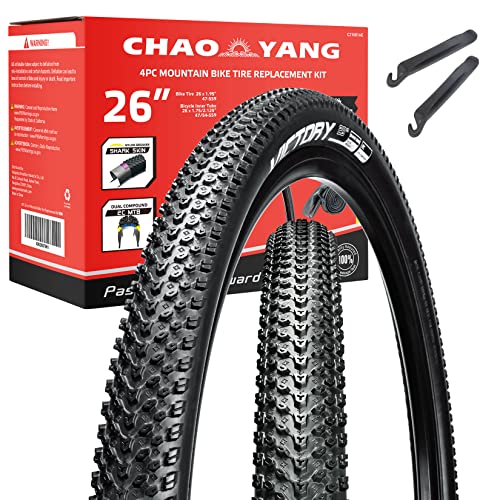 Chao YANG Mountain Bike Tire Replacement Kit, 26’’×1.95, Dual Compound 2C-MTB Tires, Featured with Double Tread Puncture Protection, for On or Off Road Use, 2-Pack