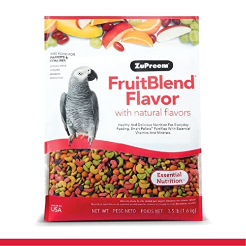 ZuPreem FruitBlend Flavor Pellets Bird Food for Parrots & Conures- Daily Blend for Caiques, African Greys, Senegals, Amazons, Eclectus, Small Cockatoos - 3.5 lb