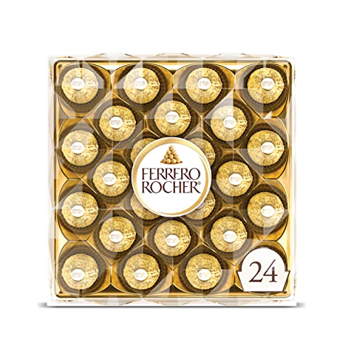 Ferrero Rocher, 24 Count, Premium Gourmet Milk Chocolate Hazelnut, Luxury Chocolate Holiday Gift, Individually Wrapped, 10.6 Oz