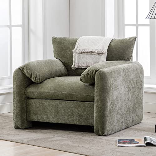 Merax Modern Style Chenille Oversized Armchair, Accent Chair, 38.6’’ W Single Sofa, for Living Room, Bedroom, 35' D x 38.6' W x 31.9' H, Matcha Green