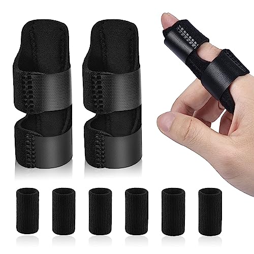 Sopito Finger Splints, 2pcs Finger Support Brace Finger Stabilizer with 6pcs Nylon Sleeves for Broken Fingers Straightening Arthritis Knuckle Immobilization