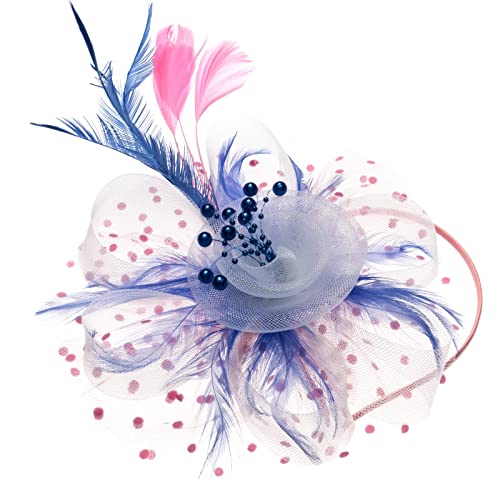 1920s Multicolor Church Hat Women,Fascinator Hat,Fascinator Women Tea Party Hats,Kentucky Derby Hat for Woman (White+Pink+Blue)