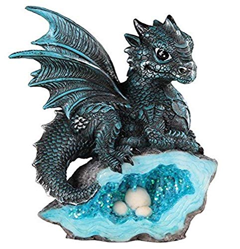 George S. Chen Imports SS-G-71581 Blue Medieval Baby Dragon with Crystal Egg Nest Decorative Figurine, 7871581