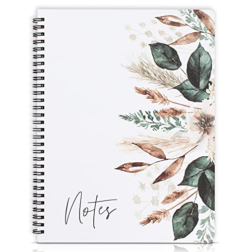 Aesthetic Spiral Notebook Journal For Women - Cute Dried Floral 10.5' x 8.5' College Ruled Notebook With Large Pockets And Lined Pages - Perfect to Stay Organized and Boost Productivity at Work or