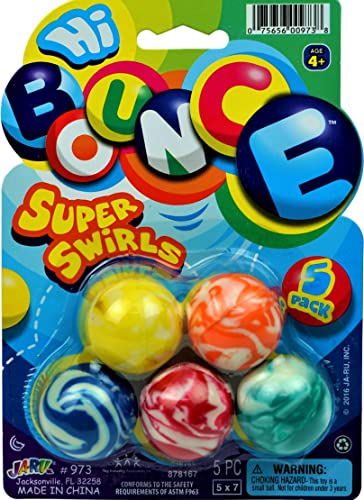 JA-RU Bouncy Balls Superballs Super Hi Bounce (1 Pack, 5 Balls Each) Fidget Bouncy Ball Small Toys Party Favors for Kids Toy Racketball Bulk Kids Prize Premium Giveaways Gift Includes Sticker 973-1p