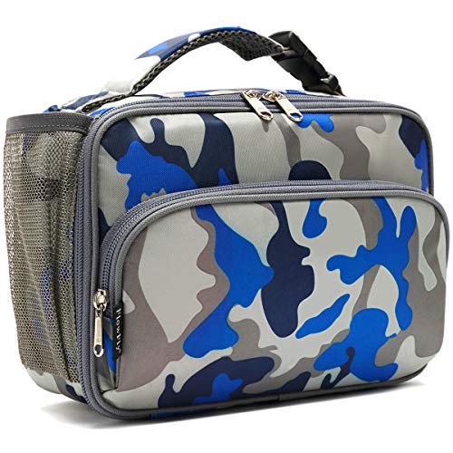 FlowFly Kids Lunch box Insulated Soft Bag Mini Cooler Back to School Thermal Meal Tote Kit for Girls, Boys,Blue Camo