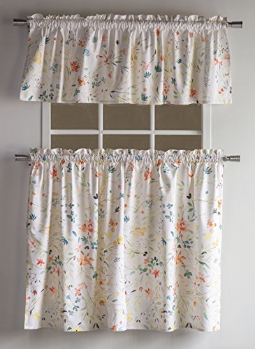 Maison d' Hermine 100% Cotton Curtain Colmar Set of 3 Window Curtains for Café Bedrooms Home with a Rod Pocket and Loop for Easy Hanging [2 Tiers (28'x36') and 1 Valance (56'x18')]