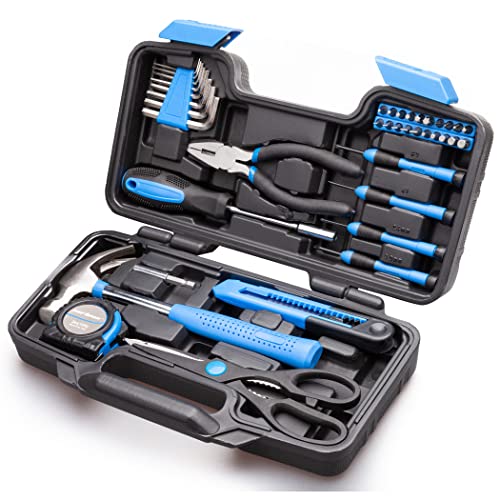 CARTMAN 39piece Cutting Plier Tool Set General Household Kit with Plastic Toolbox Storage Case Blue