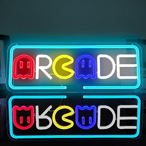 JanHune Arcade Neon Sign Gaming Neon Signs for Wall Decor Ghost Game Neon Lights LED Light Up Signs for Gaming Room Man Cave Bedroom Neon Wall Light Gift for Arcade Gamer Teens
