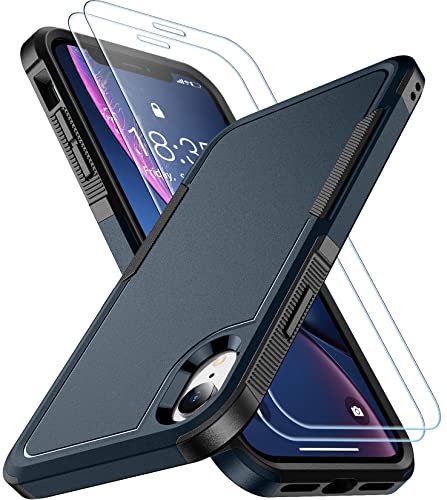 SPIDERCASE for iPhone XR Case, [10 FT Military Grade Drop Protection] [Non-Slip] [2 pcs Tempered Glass Screen Protector] Shockproof Airbag Cushion Protective Case for iPhone XR 6.1” (Dark Blue)
