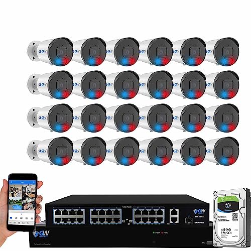 GW Security 32 Channel 8MP 4K Full-Time Color Night Vision NVR Security Camera System with (24) Two-Way Audio PoE Outdoor Cameras, AI Human & Cars Detection with Alarm Lights