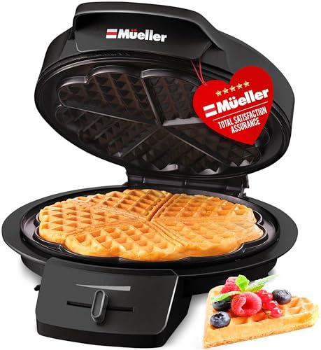Mueller Heart Waffle Maker, 5 Belgian Waffle Iron, Adjustable Browning Control, Cool Touch Handle, Compact and Easy to Clean, Great Mother’s Day Gift