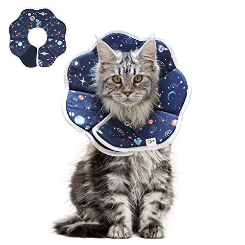 ComSaf Soft Cat Recovery Collar, Protective Adjustable Pet Cone Collar for After Surgery, Comfortable Lightweight Elizabethan Collar for Cat Kitten Prevent from Licking Wounds, Not Block Vision