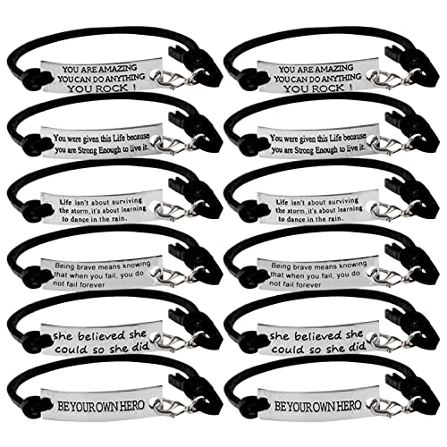 12Pcs Inspirational Bracelets for Women Cuff Bangle Motivational Quotes Words Engraved Friend Encouragement Jewelry Cheer Gifts for Women Teen Girls Students
