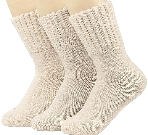 Weweya Boot Socks for Women Warm Winter Socks Cabin Socks Thermal Thick Wool Socks Soft Christmas Gift for Women 3 Pairs Cream Socks