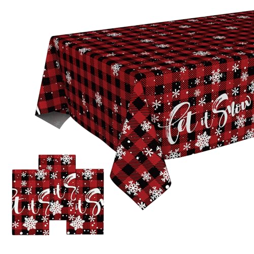 Horaldaily 3 Pack Christmas Disposable Tablecloth, Red Black Buffalo Plaid Plastic Rectangular Table Cover for Birthday Anniversary Party Decoration 54×108 Inch