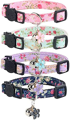 Yizepet Breakaway Cat Collar with Bell, 4 Pack Safety Adjustable Cat Collars Set…