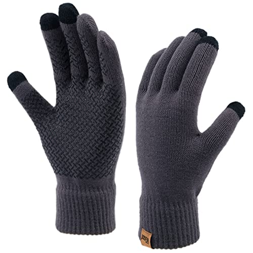 ViGrace Winter Touchscreen Gloves for Men & Women with 3 Fingers Dual-layer Touch Screen Warm Lined Anti-Slip Thermal Knit Driving Texting Glove(Gray, Medium)