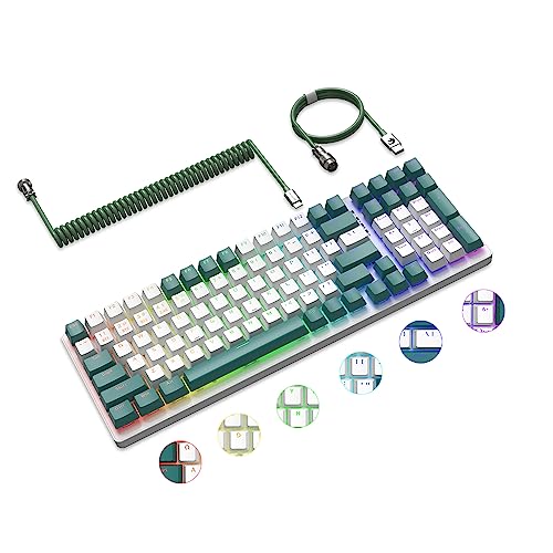 RK6 Pro Wireless Custom Mechanical PC Gaming Keyboard,2.4G/Bluetooth/USB-C,Hot Swap,Rainbow Backlit,Suspended Keycap,4000mAh,Anti-ghosting,12 Multimedia Keys for FPS,MOBA,RPG,LOL,PUBG(Emerald /Linear)