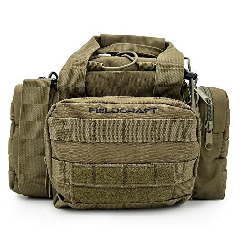 Compact Tactical Range Go Bag Hiking Bug Out Bag by FIELDCRAFT with Military MOLLE, Waist or Shoulder Strap to Pack Gear Pistol Handguns Gun Ammo (Green)
