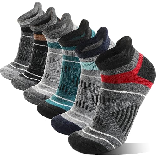 EBMORE Merino Wool Ankle Hiking Socks Compression Warm Winter Thermal Thick Cushion No Show Running Moisture Wicking Socks Gifts Stocking Stuffers for Men Women 6 Pairs(Color Mix，M)