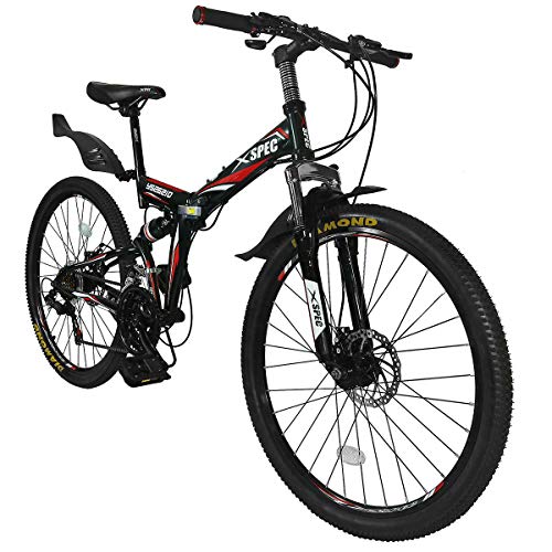 Xspec 26' 21 Speed Folding Mountain Bike Bicycle Trail Commuter, Black
