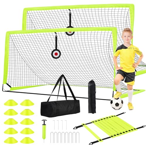 Enmons Soccer Goal - Set of 2 Soccer Nets, 6x4 ft Portable Pop Up Soccer Goals for Backyard - Soccer Training Equipment with Soccer Ball, Ladder, and Cones - Toddler Kids Youth Outdoor Game Toys