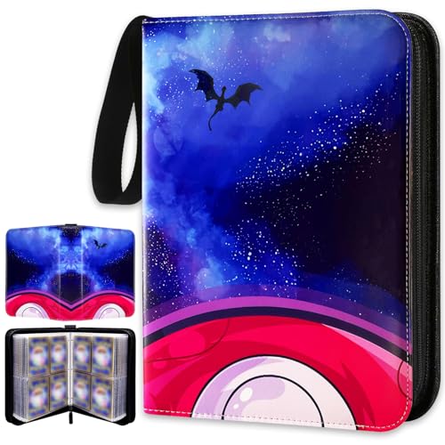 Dmoicols Card Binder 4-Pocket, 520 Pockets Card Holder with 65 Removable Sleeves, Trading Cards Collector Zipper Album Holder, Bule