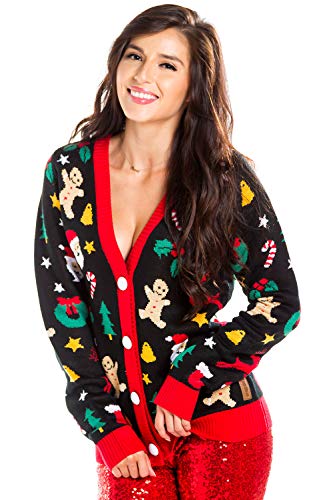 Tipsy Elves Cute Holiday Cookie Cutter Cardigan for Women - Ugly Christmas Sweater Inspired All Over Print Size Large