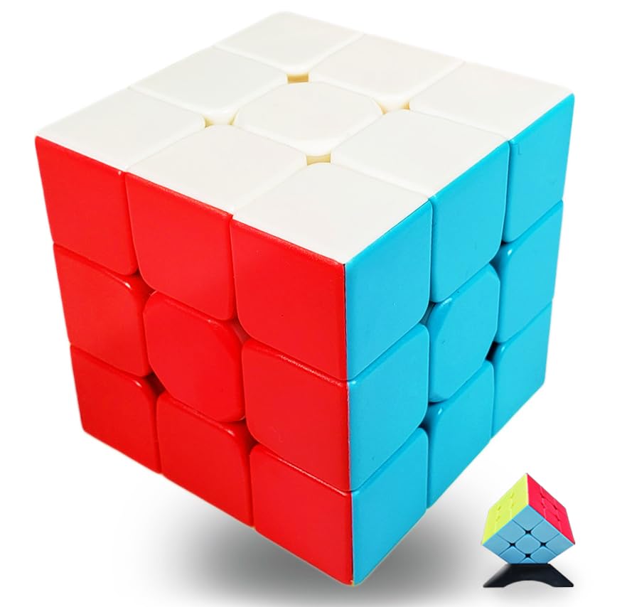 INTEGEAR Full Size 56mm Magic Speed Cube with Stand Stickerless 3x3 Easy Turning and Smooth Play Durable Puzzle Cube Toy for Kids and Adults