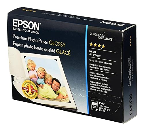 Epson S041727 Premium Photo Paper, 68 lbs., High-Gloss, 4 x 6 (Pack of 100 Sheets),White