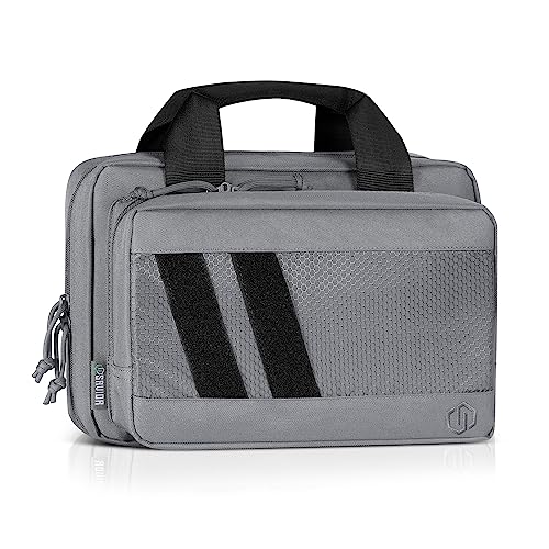 Savior Equipment Specialist Series Tactical Double Scoped Handgun Firearm Case Pistol Bag for Outdoor Hunting Shooting Range, Lockable Compartment, Additional Magazine Storage Slots, SW Gray