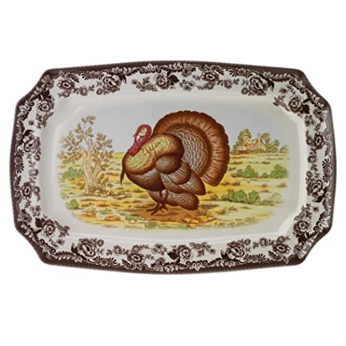 Spode Woodland 17.5' Rectangular Serving Platter | Turkey Platter for Thanksgiving, Dinner Parties, and Other Events | Made from Fine Porcelain | Microwave and Dishwasher Safe