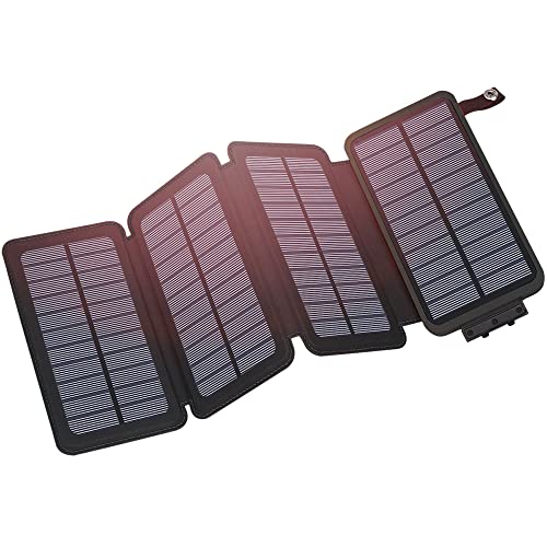 Hiluckey Solar Charger Power Bank 25000mAh USB C Fast Charging Portable Phone Charger with 4 Solar Panels & 3 USB Outputs for iPhone Tablet