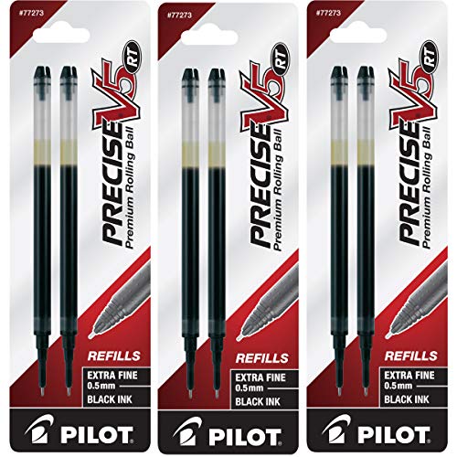 PILOT, Precise V5 RT Liquid Ink Refills, Extra Fine Point 0.5 mm, Black, Pack of 6