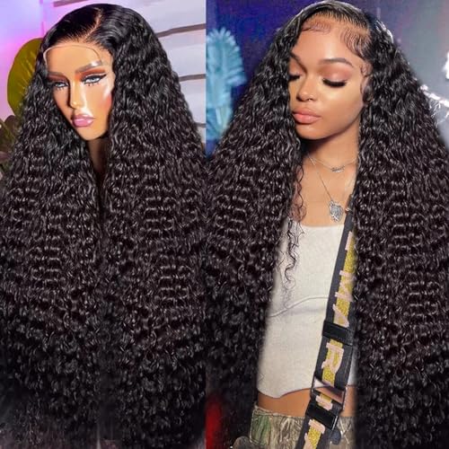 WINOW Deep Wave Lace Front Wigs Human Hair Pre Plucked 180% Density HD Transparent 13x4 Lace Frontal Wigs For Women Human Hair Lace Front Wigs Deep Curly Lace Front Wig Human Hair (30 INCH)