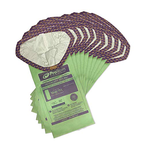 ProTeam 107313 Intercept Micro Filter Bags with Open Collar and 10-Quart Capacity, 10-Pack of Replacement Vacuum Filters