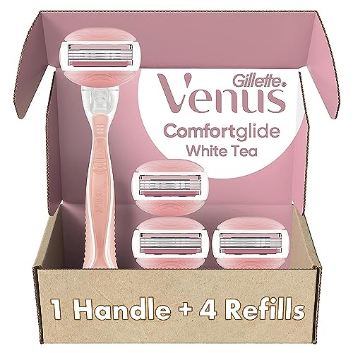 Gillette Venus ComfortGlide Razors for Women, 1 Razor, 4 Razor Blade Refills, White Tea Scented Gel Bars (Pack of 1)