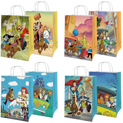 16 Pcs Scooby Doo Birthday Party Supplies, 4 Styles of Scoob Doo Party Favor Bags with Portable Practical Candy Bag, Suitable for Boys and Girls Cartoon Dog Theme Birthday Party Supplies Gifts-LPD-002