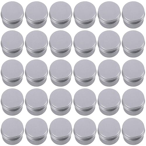 Silver 0.5 Ounce Aluminum Tin Jar Refillable Containers 15 ml Aluminum Screw Lid Round Tin Container Bottle for Cosmetic,Lip Balm, Cream, 30 Pcs