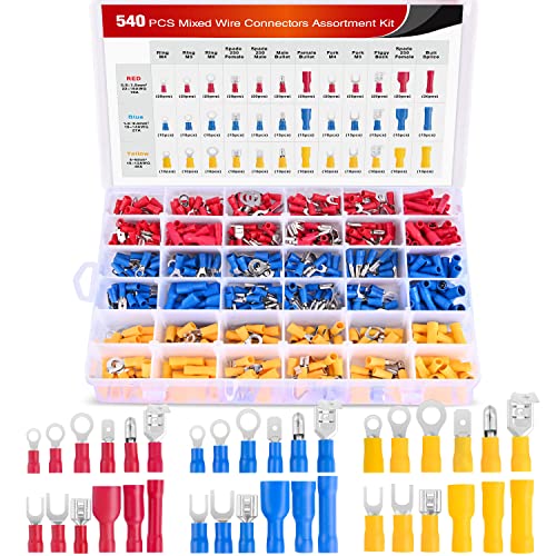 Nilight 540PCS Mixed Quick Disconnect Electrical Insulated Butt Bullet Spade Fork Ring Solderless Crimp Terminals 22-16/16-14/12-10 Gauge Electrical Wire Connectors Assortment Kit, 2 Years Warranty