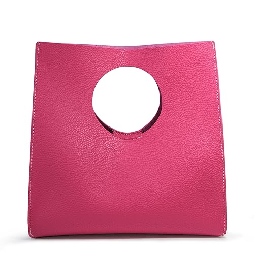 HOXIS Vintage Minimalist Style Soft Pu Leather Handbag Clutch Small Tote (Hot Pink)