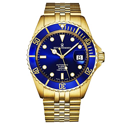 Revue Thommen Mens Automatic Diver Watch - 42mm Analog Blue Face Diving Watch with Luminous Hands, Date and Sapphire Crystal - Stainless Steel Metal Band Swiss Made Waterproof Dive Watch (17571.2215)