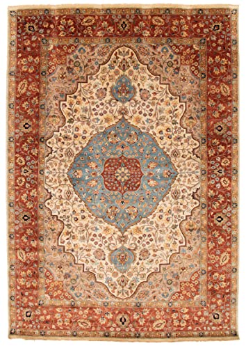 eCarpetGallery Large Area Rug for Living Room, Bedroom | Hand-Knotted Wool Rug | Jules Sultane Bordered Ivory Rug 9'7' x 14'0' | 370185
