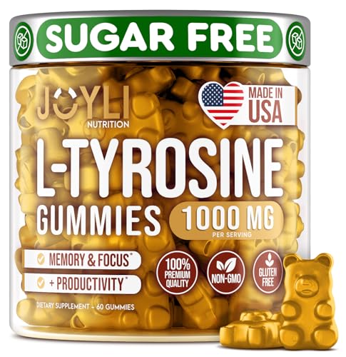 Joyli L Tyrosine Gummies 1000MG - L-Tyrosine Supplement for Kids & Adults - Calm & Focus Gummies for Brain, Memory, Mood, and Energy - 500mg L- Tyrosine Powder per Gummy - Vegan, Gluten-Free