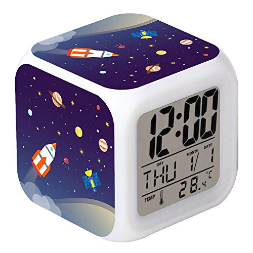 Cointone LED Alarm Clock Rocket Space Universe Pattern Creative Desk Table Clock Glowing Electronic Colorful Digital Clock for Unisex Adults Girl Boy Kids Children Toy Birthday Present Gift