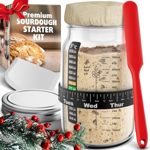 Ultimate Sourdough Starter Jar Kit 31.8 oz - Reusable Sourdough Jar for Easy Bread Baking - Perfect to Make Your Sour Dough Bread Dough Starter - Easy to Use & Clean Complete Sourdough Starter Kit