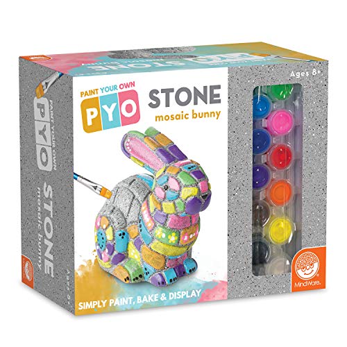 MindWare Paint Your Own Stone Bunny Rabbit - Mosaic Stepping Stone Craft Kit for Kids Includes Paint and Brush, Made of Weather Resistant Cement