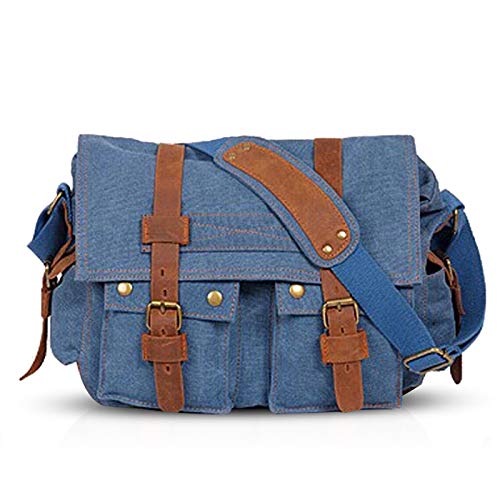 FANDARE New Shoulder Bag Vintage Briefcase Men Women Messenger Bag Canvas Satchel Bag Travel Shoulder Bag Commute Work Bag 14 inch Laptop Multipurpose Navy Blue