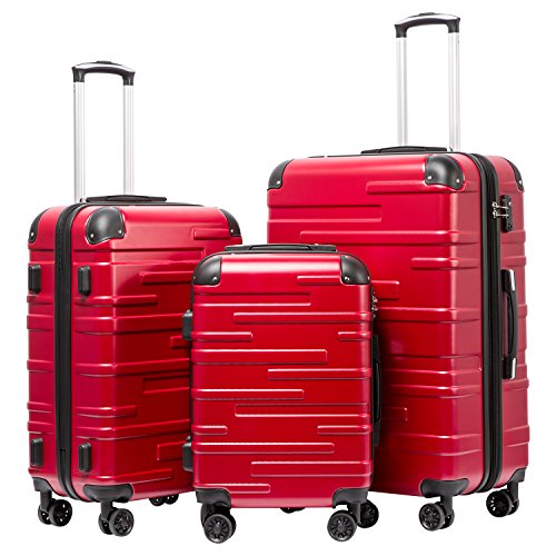 Coolife Luggage Expandable(only 28') Suitcase 3 Piece Set with TSA Lock Spinner 20in24in28in (red)